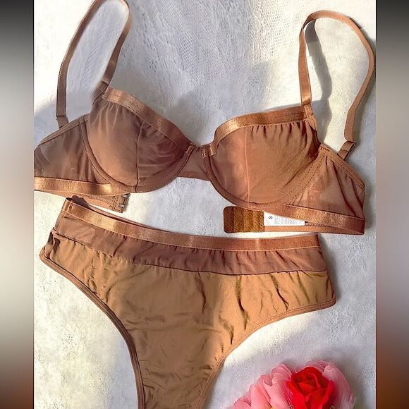 Silky Bronze Bra and panty Set size large. See measurements in photos nwot - Picture 1 of 13